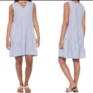 NEW NWT Lucky Brand Linen  Sleeveless Striped Tiered Dress Medium
